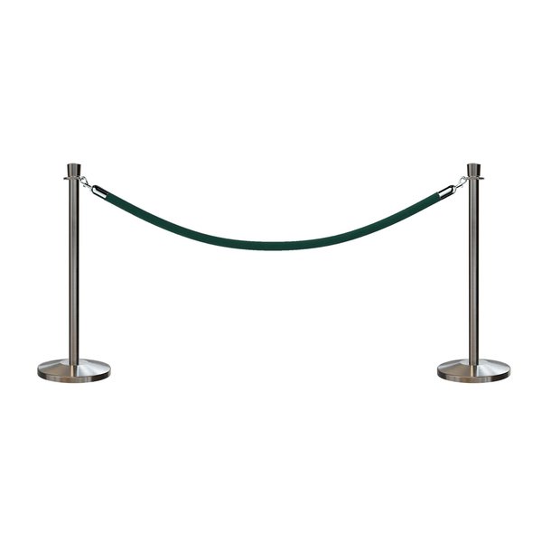 Montour Line Stanchion Post and Rope Kit Sat.Steel, 2 Crown Top 1 Green Rope C-Kit-2-SS-CN-1-PVR-GN-PS